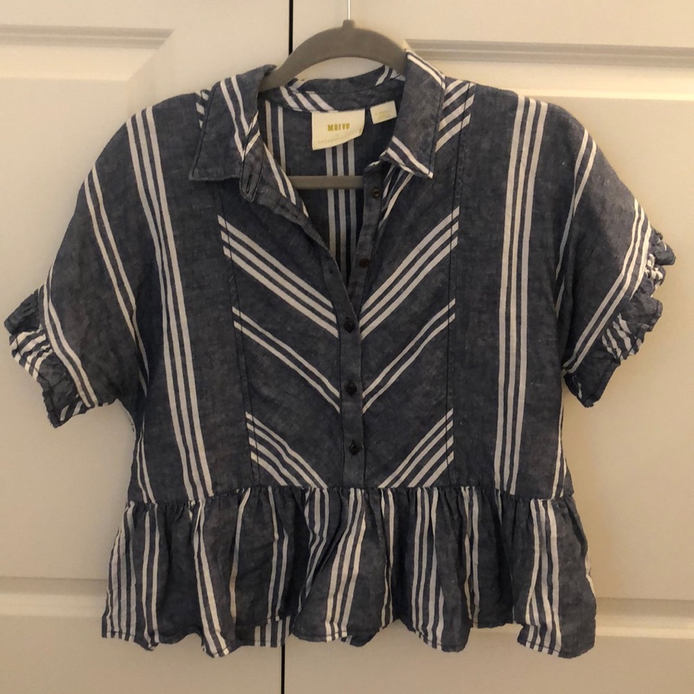 Maeve by Anthropologie Blue/White Striped Top
